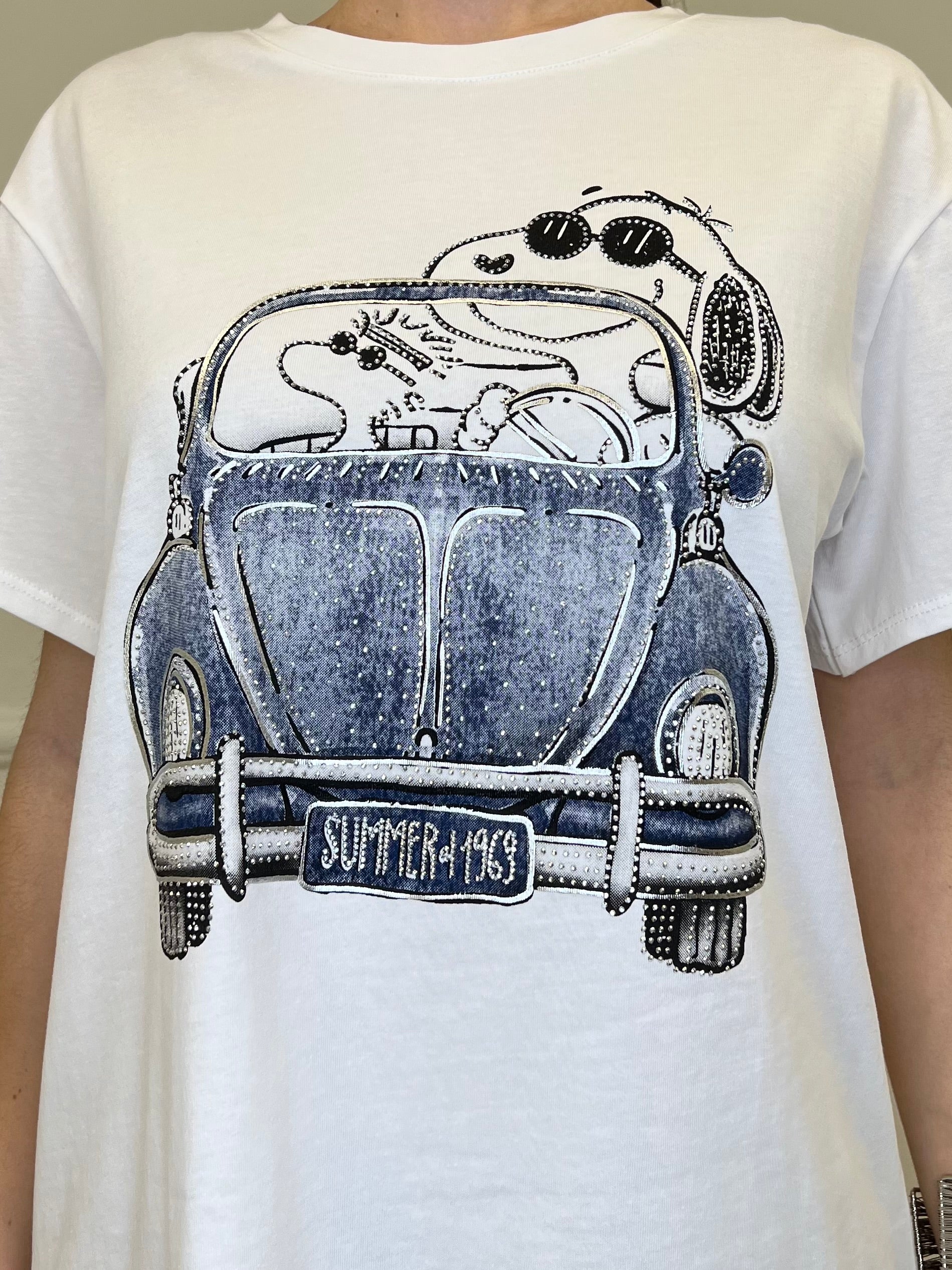 T-shirt Over Snoopy Con Strass