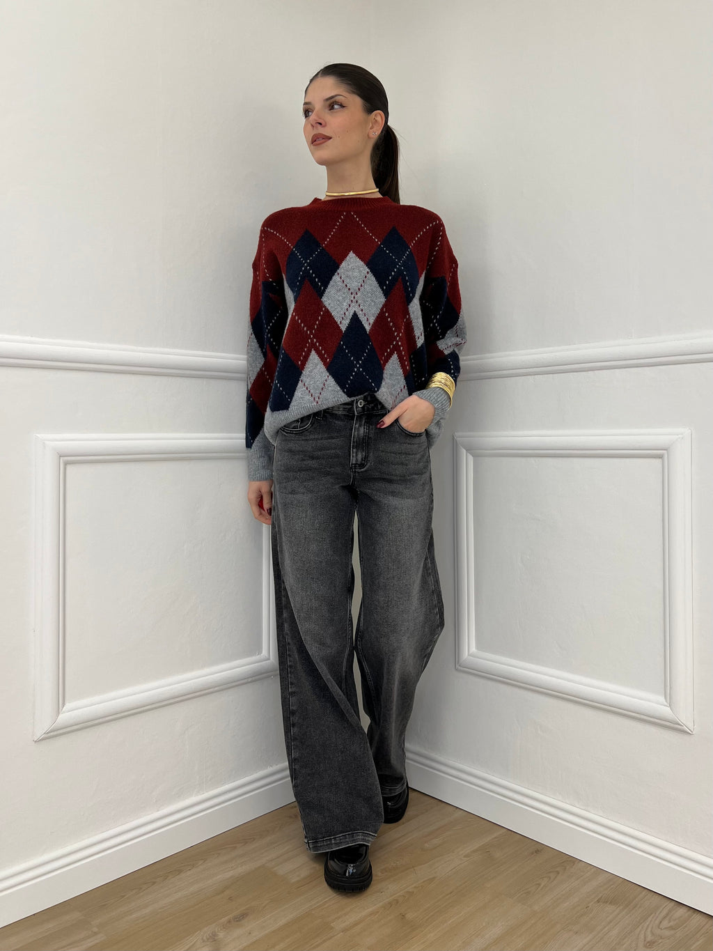 Maglia Over Losanghe L8075 Bordeaux