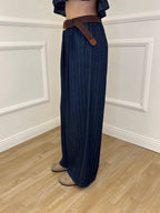 Pantalone Palazzo Chambray Gessato P990 Blu
