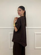 Camicia Maniche 3/4 in Lino 89517 Moro