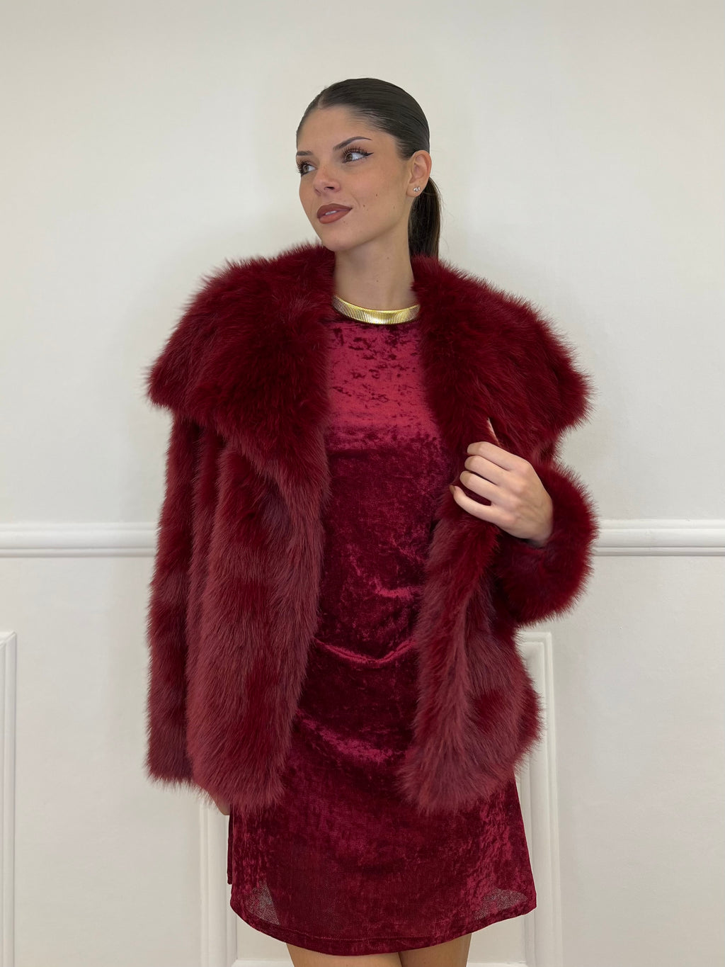 Double-Breasted Fur Coat Y0238 Bordeaux