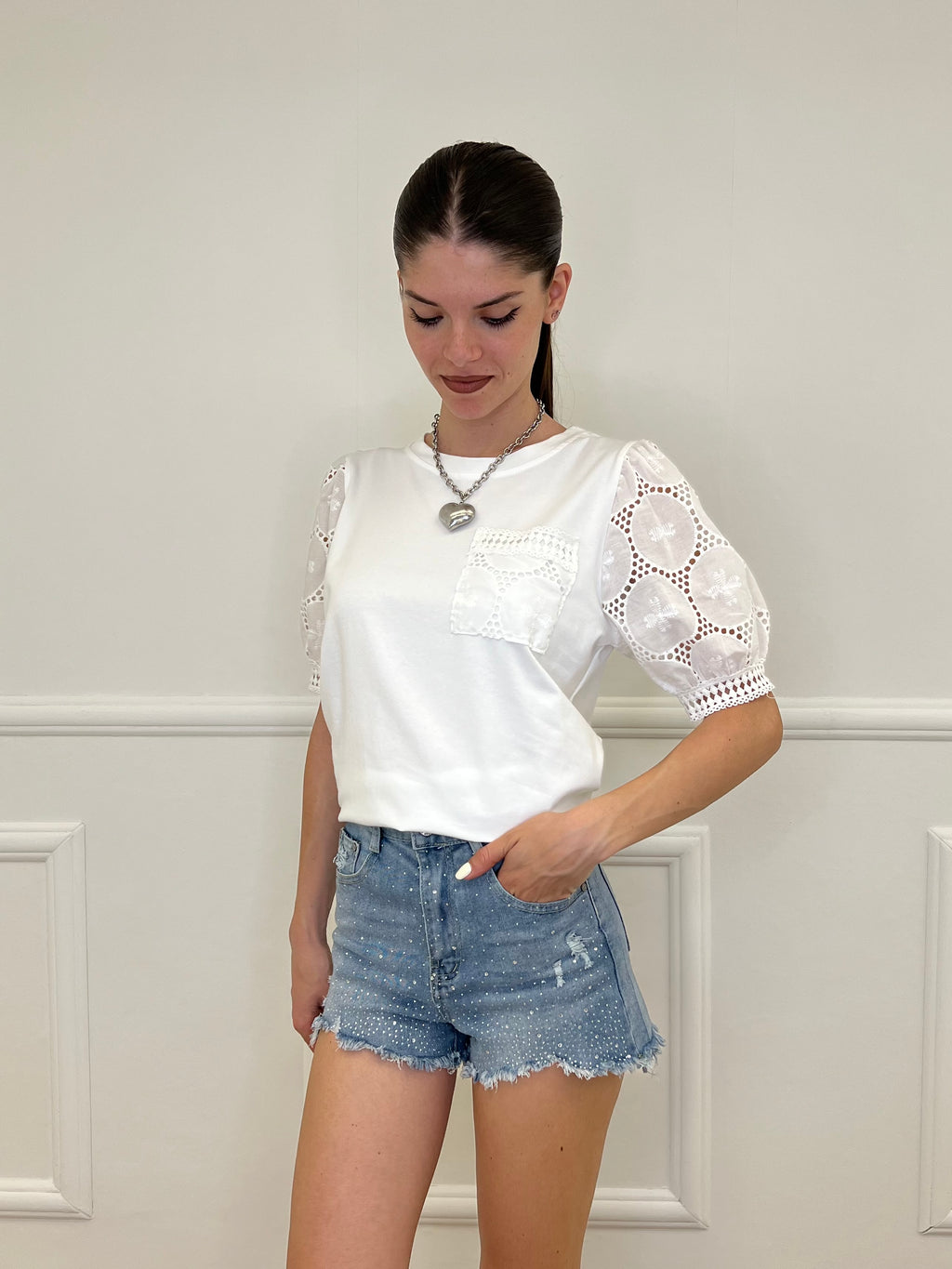 T-shirt Maniche Sangallo A4684 Bianco