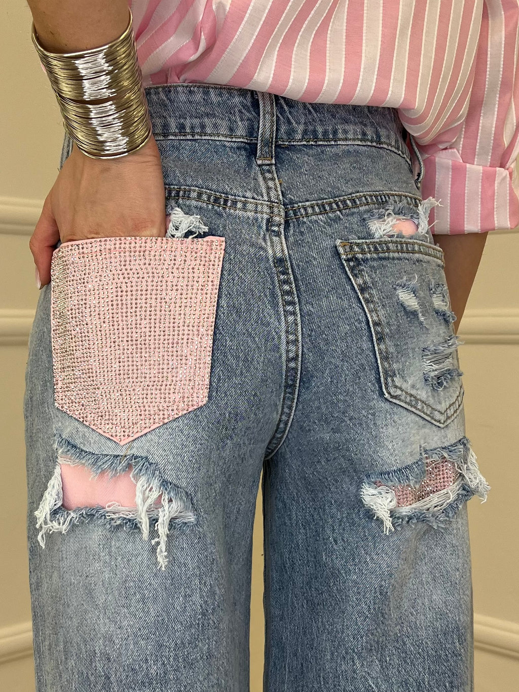 Jeans Con Tasca Strass 1960 Rosa