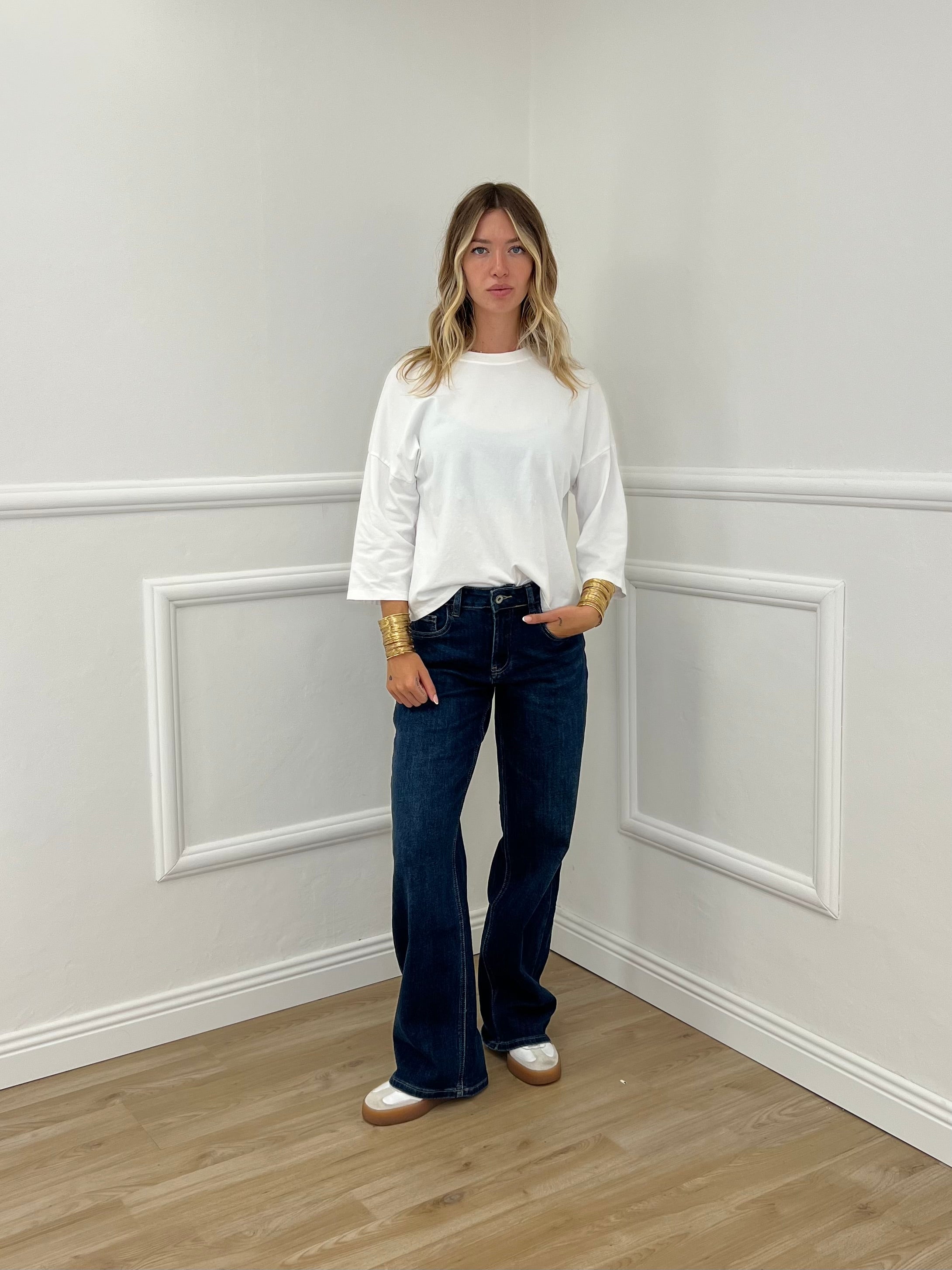 T-shirt Boxy Maniche Lunghe T10512 Bianco