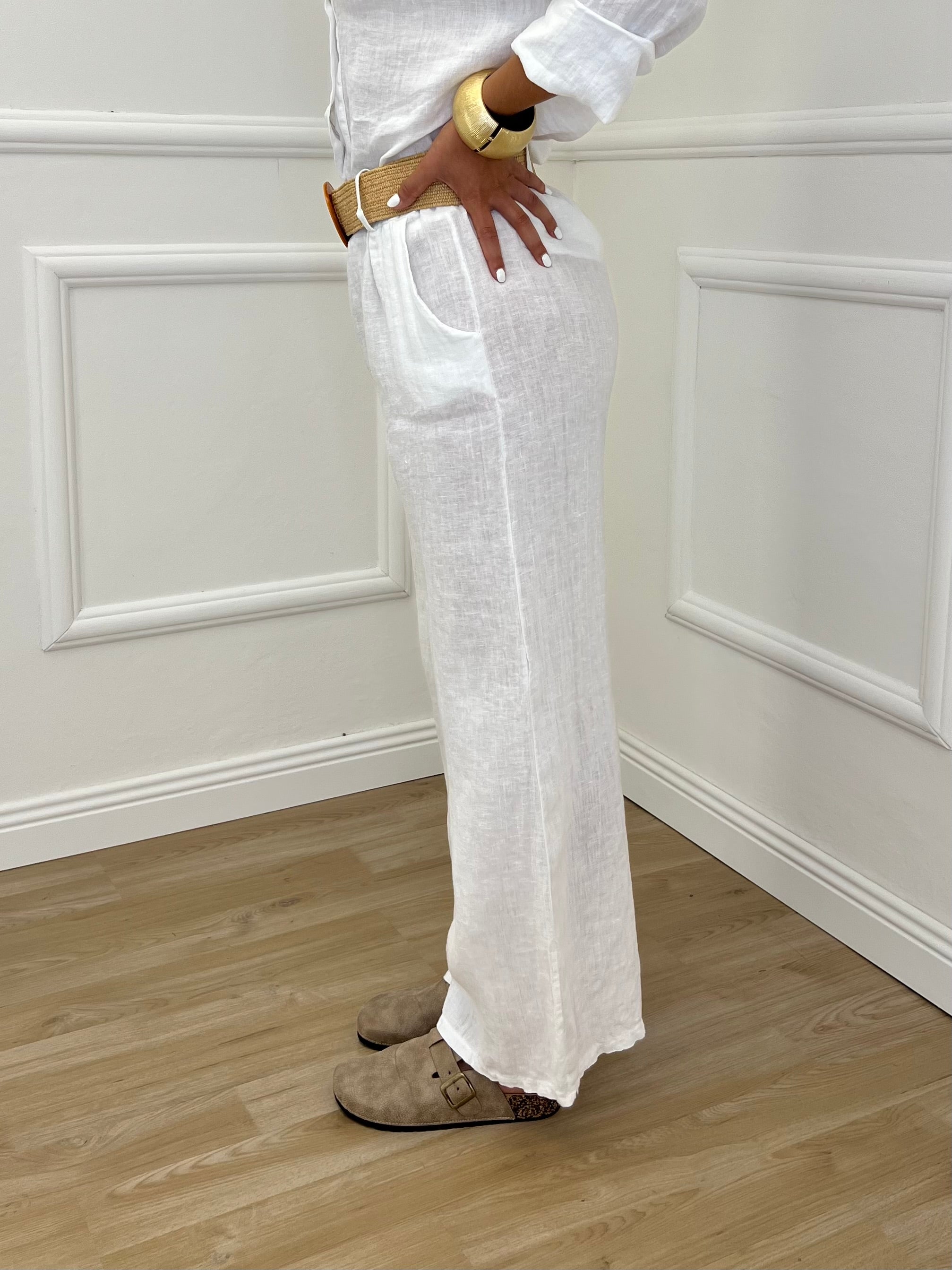Pantalone Lino Cintura 22525-2 Bianco