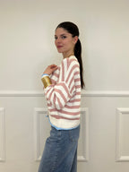 Cardigan Scatoletta Righe 10667 Rosa