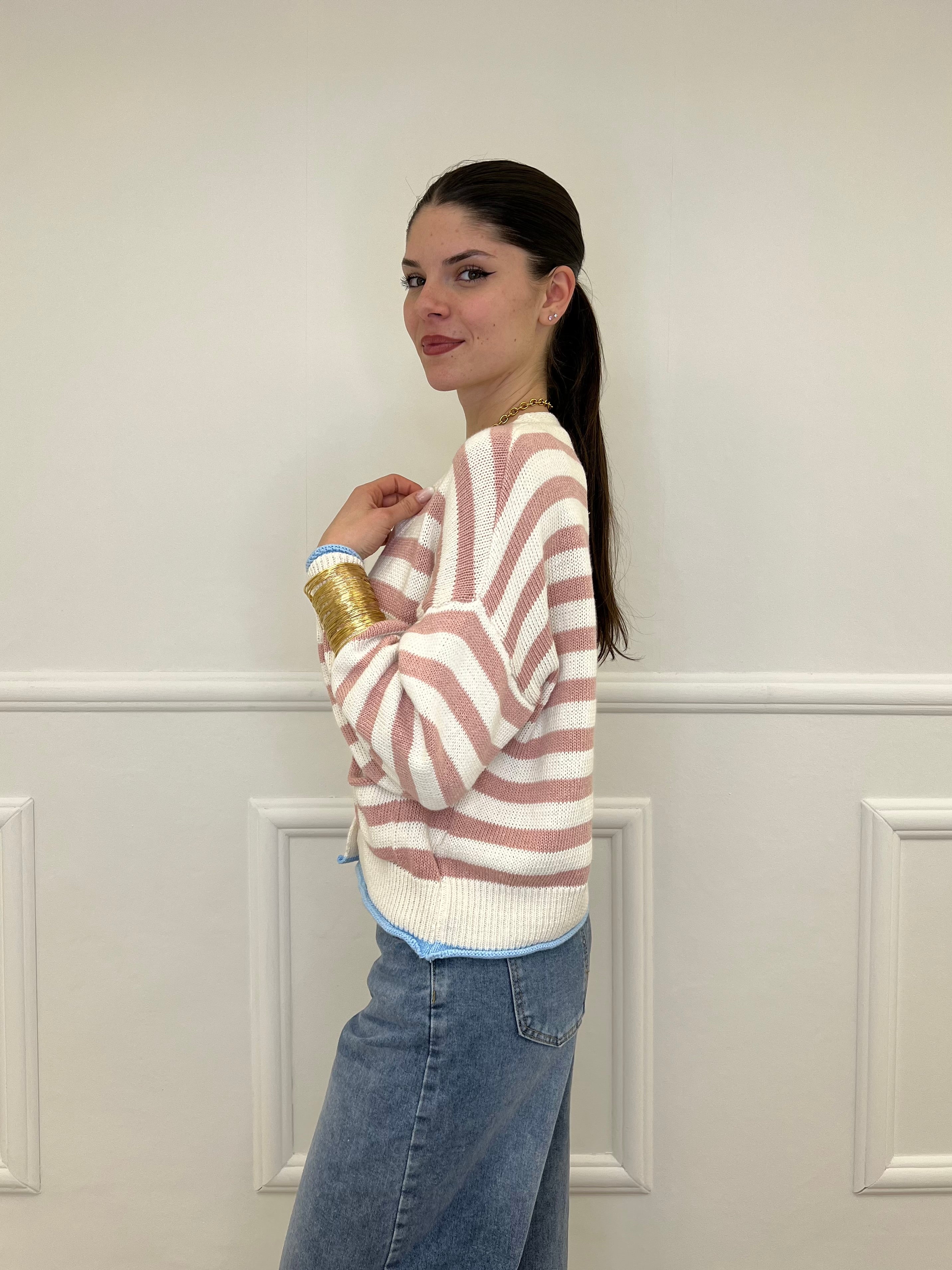 Cardigan Scatoletta Righe 10667 Rosa