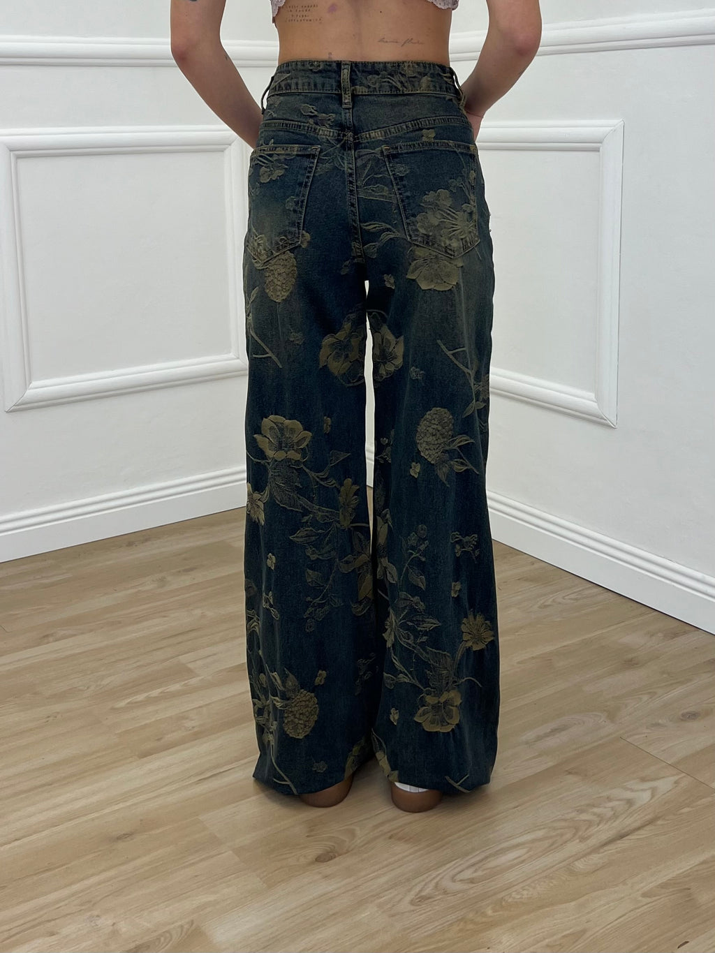 Jeans con Ricamo Floreale 3007 Blu