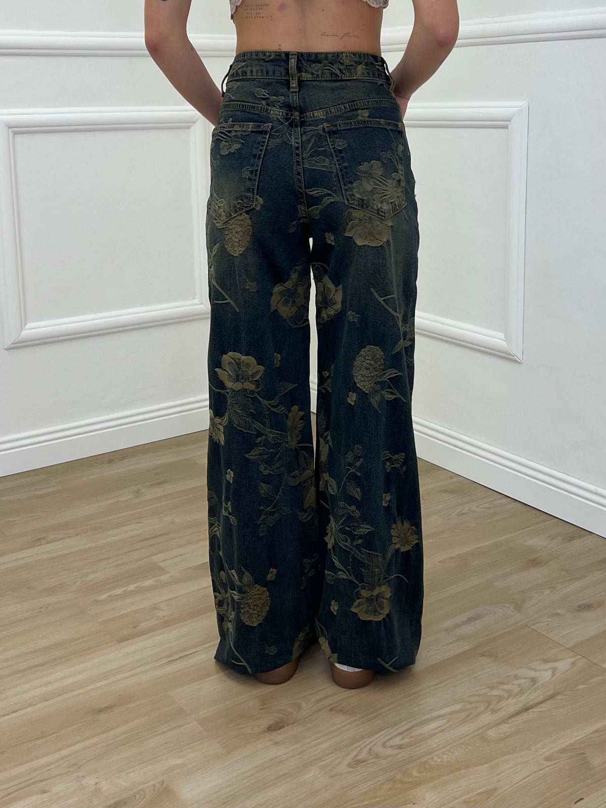 Jeans con Ricamo Floreale 3007 Blu