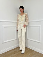 Twin Set Blusa in Pizzo Con Jabot e Sottoveste 7099 Ecru