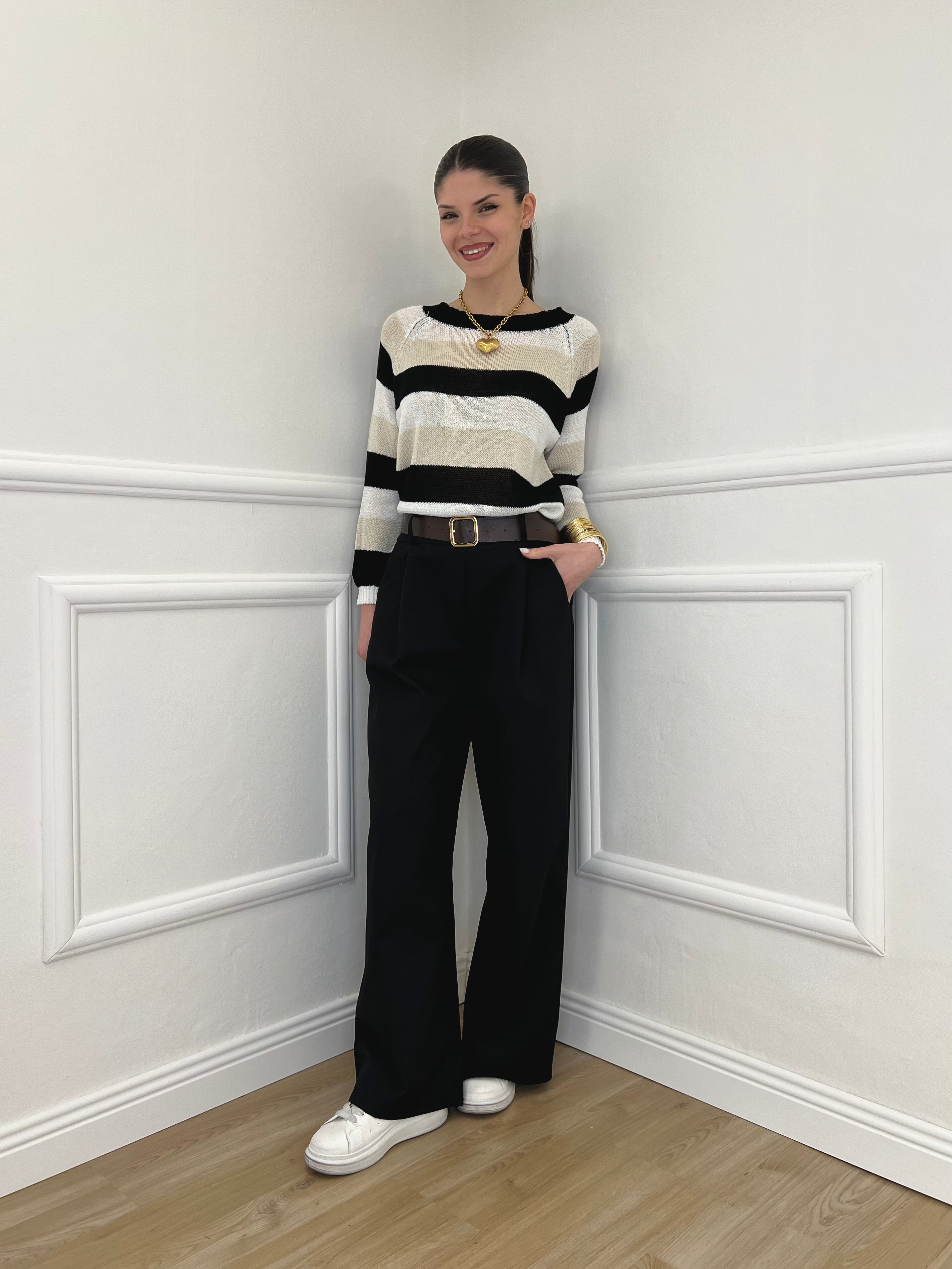 Maglia a Righe 25054 Nero