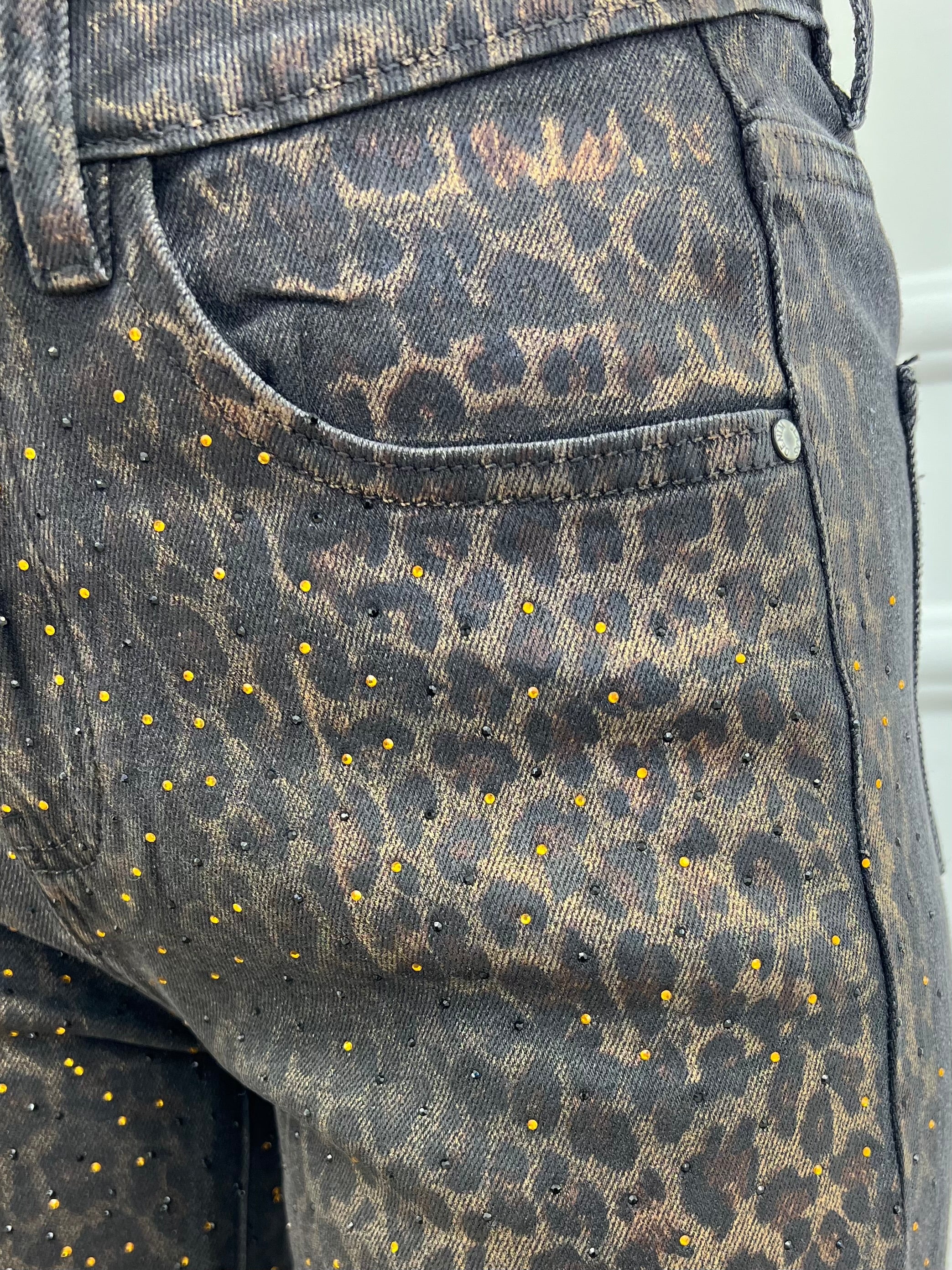 Jeans Spalmato Animalier Strass 9287 Nero