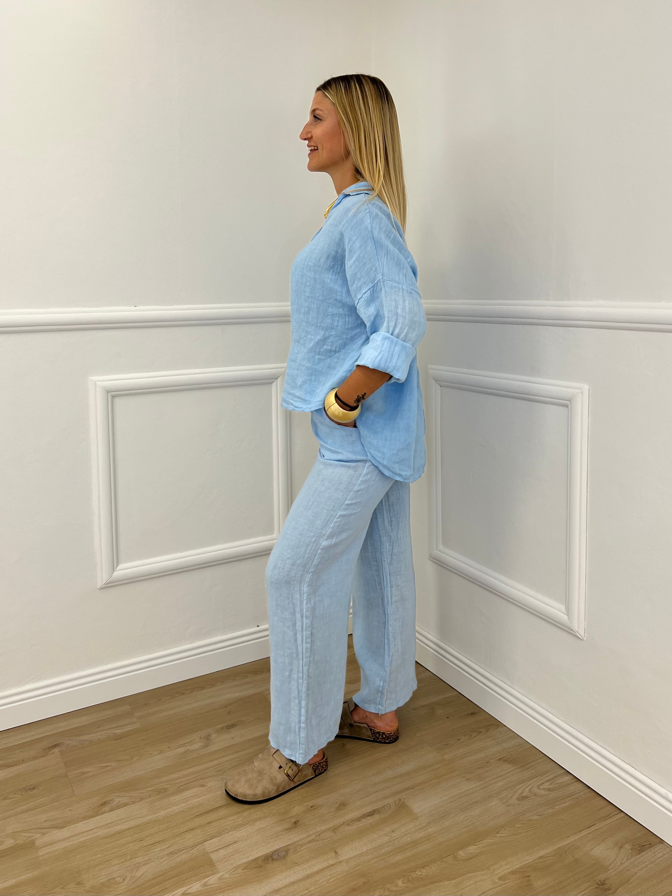 Camicia Scatoletta Lino 89303 Azzurro