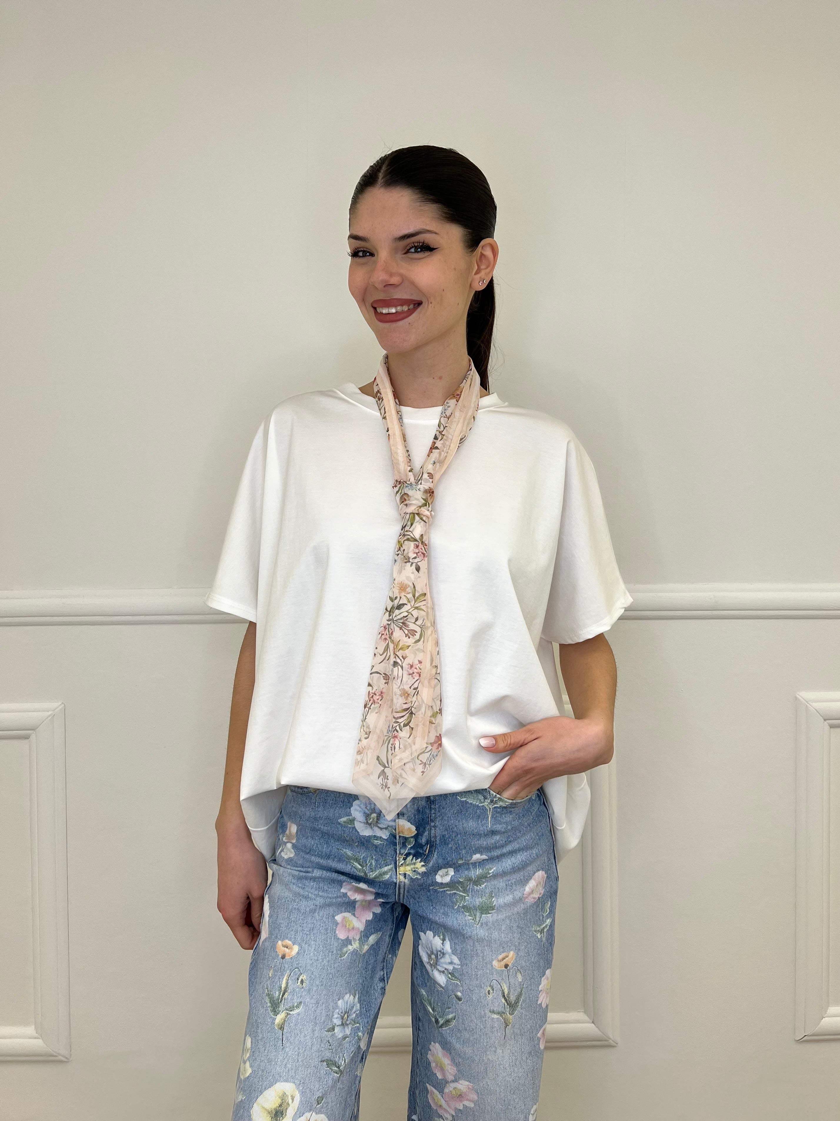 T-shirt Maxi Con Foulard 35080 Bianco