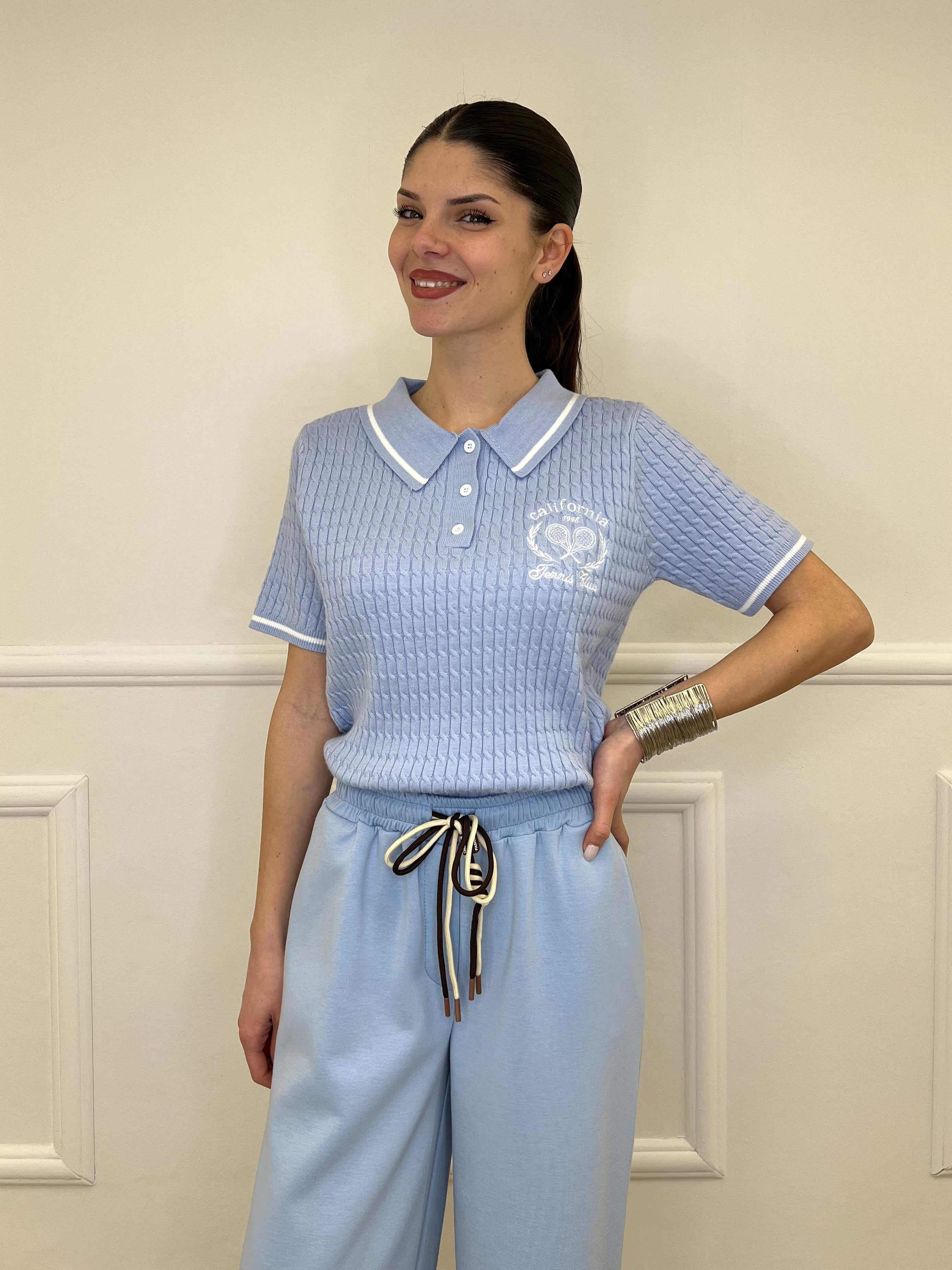 Polo in Maglia Jacquard L8086 Azzurro