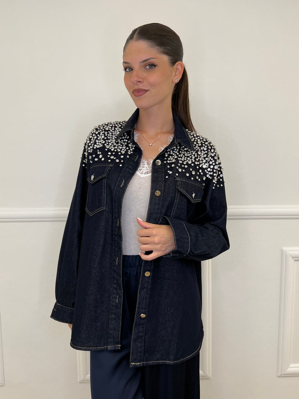 Giacca Denim Cristalli MF2501 Blu - Bazar Abbigliamento