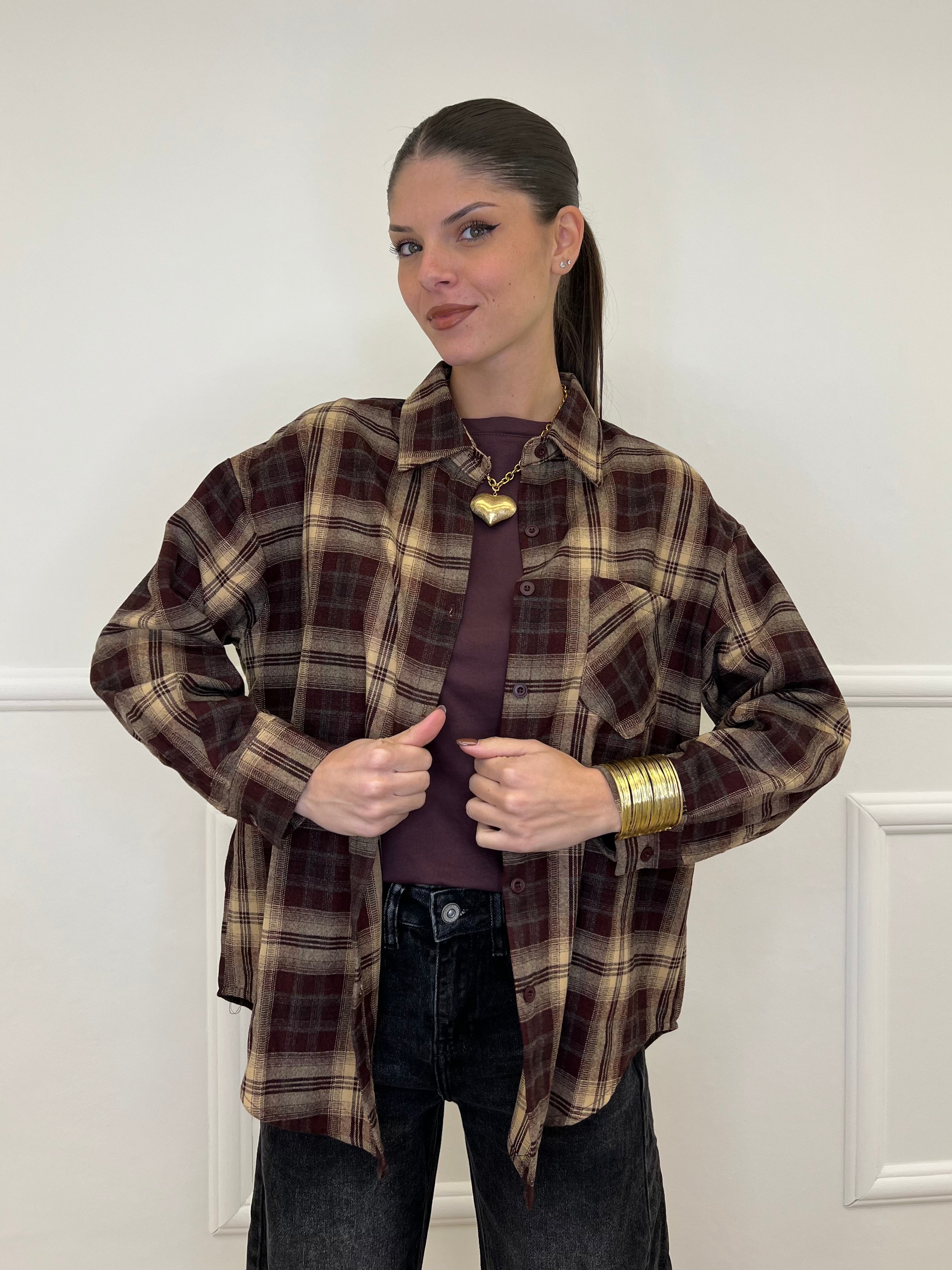 Camicia Over Check 17183 Burgundy