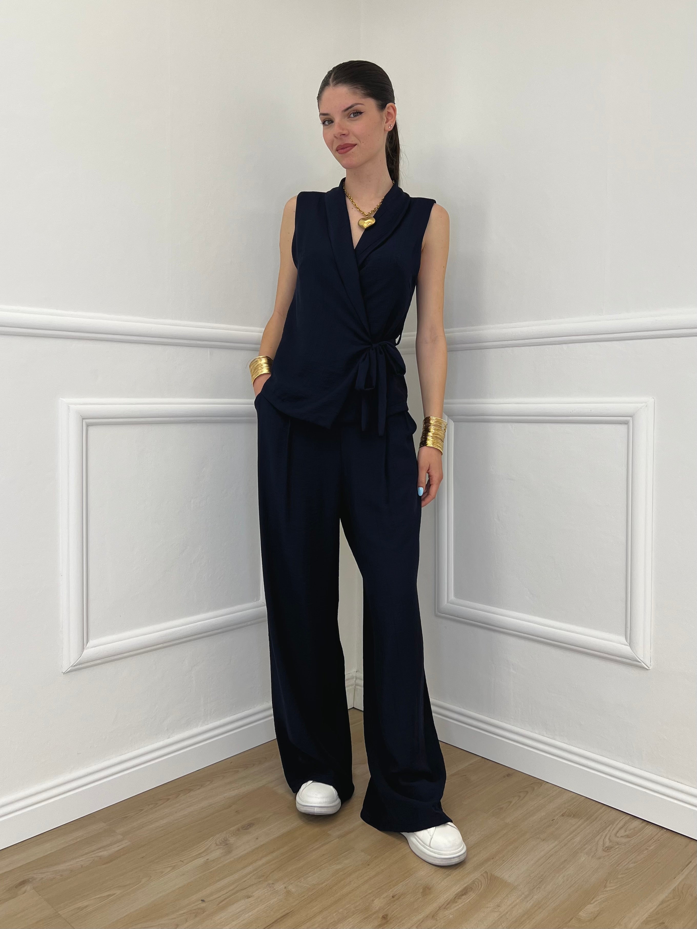 Completo Gilet Fiocco Crêpe 2852 Blu