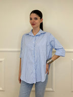 Camicia a Righe Micro Strass 82046 Azzurro