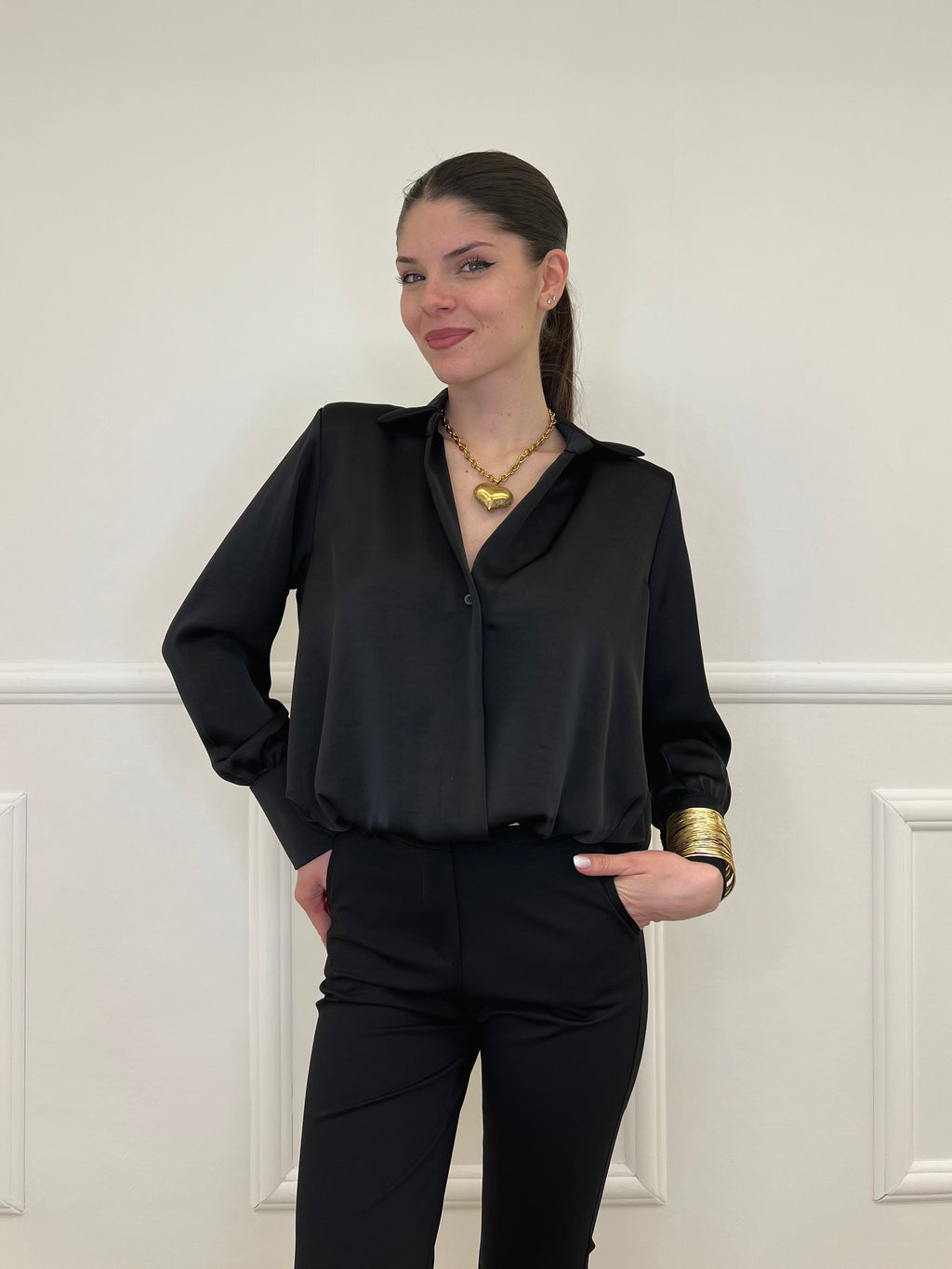 Blusa In Satin Con Spalline 10277 Nero