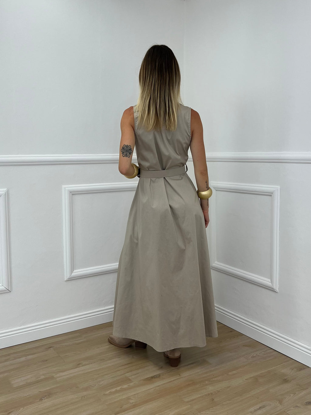 Abito Cotone Cintura 364997 Beige
