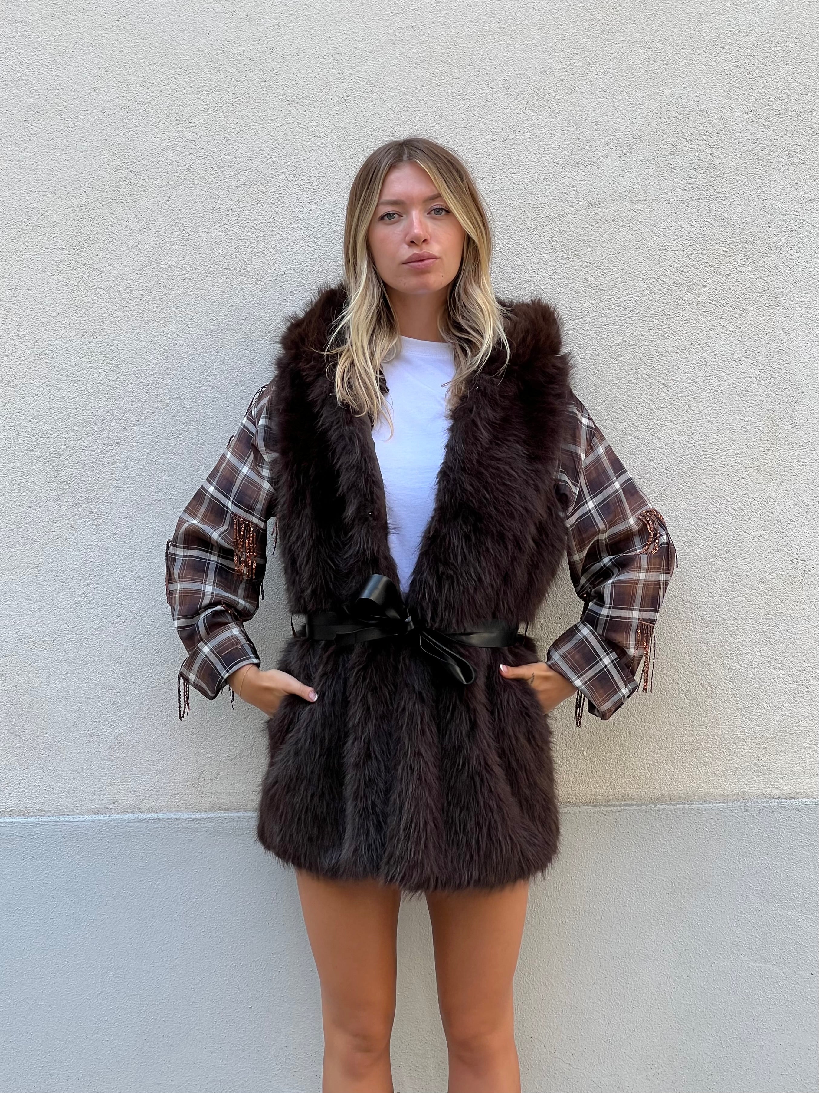 Maxi Gilet Pelliccia Fusciacca 26005 Marrone