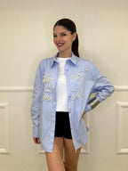 Maxi Camicia con Perle K880 Azzurro