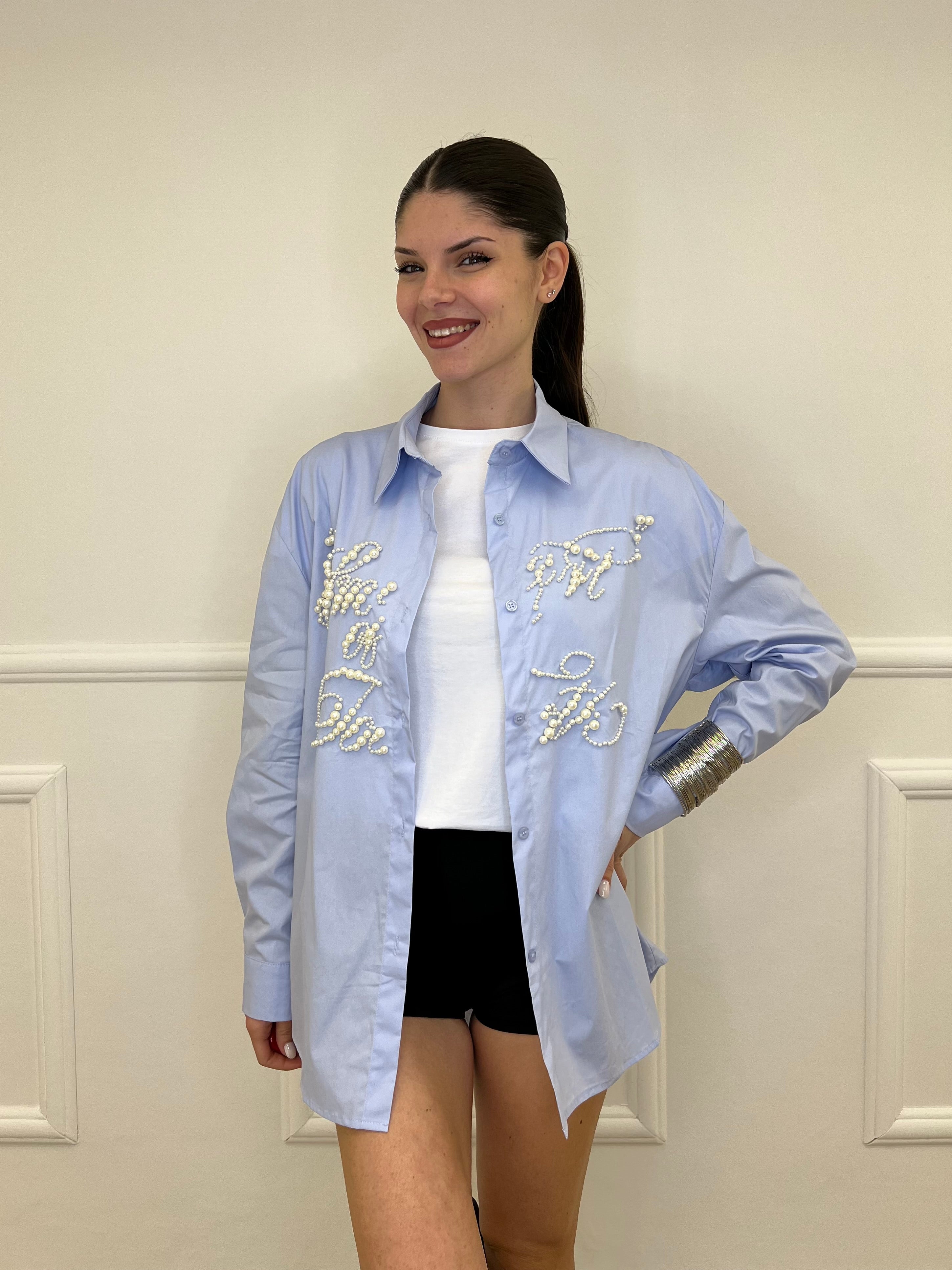 Maxi Camicia con Perle K880 Azzurro