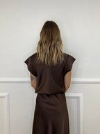 Blusa Satin Scollo Morbido 2548 Marrone