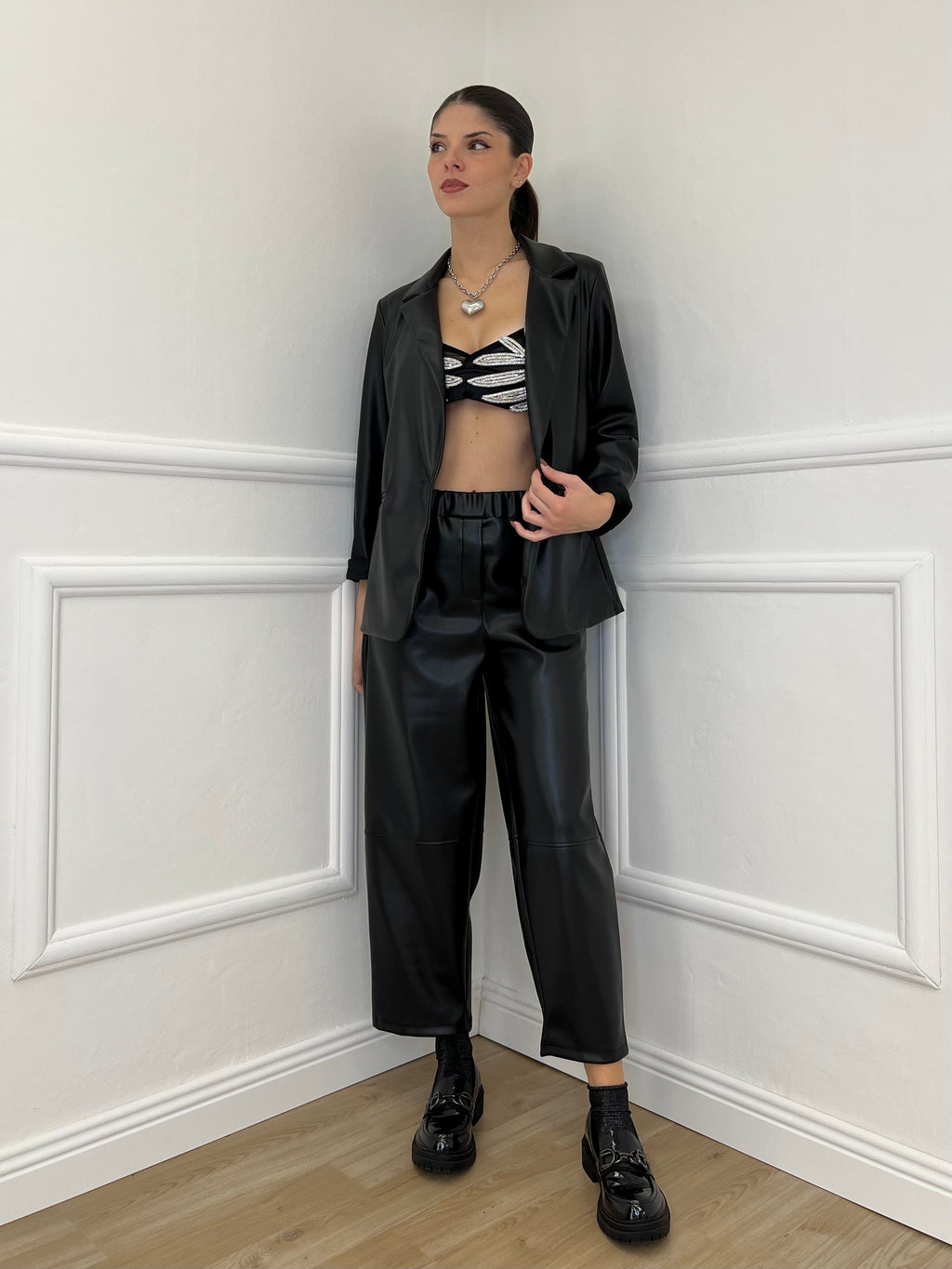 Pantalone Baggy Ecopelle 25348 Nero