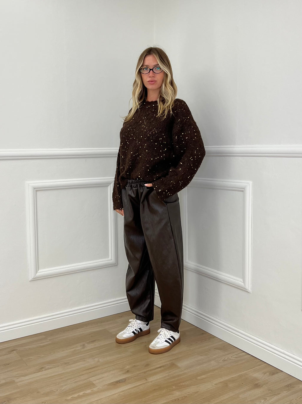Pantalone Baggy Ecopelle D28945 Moro