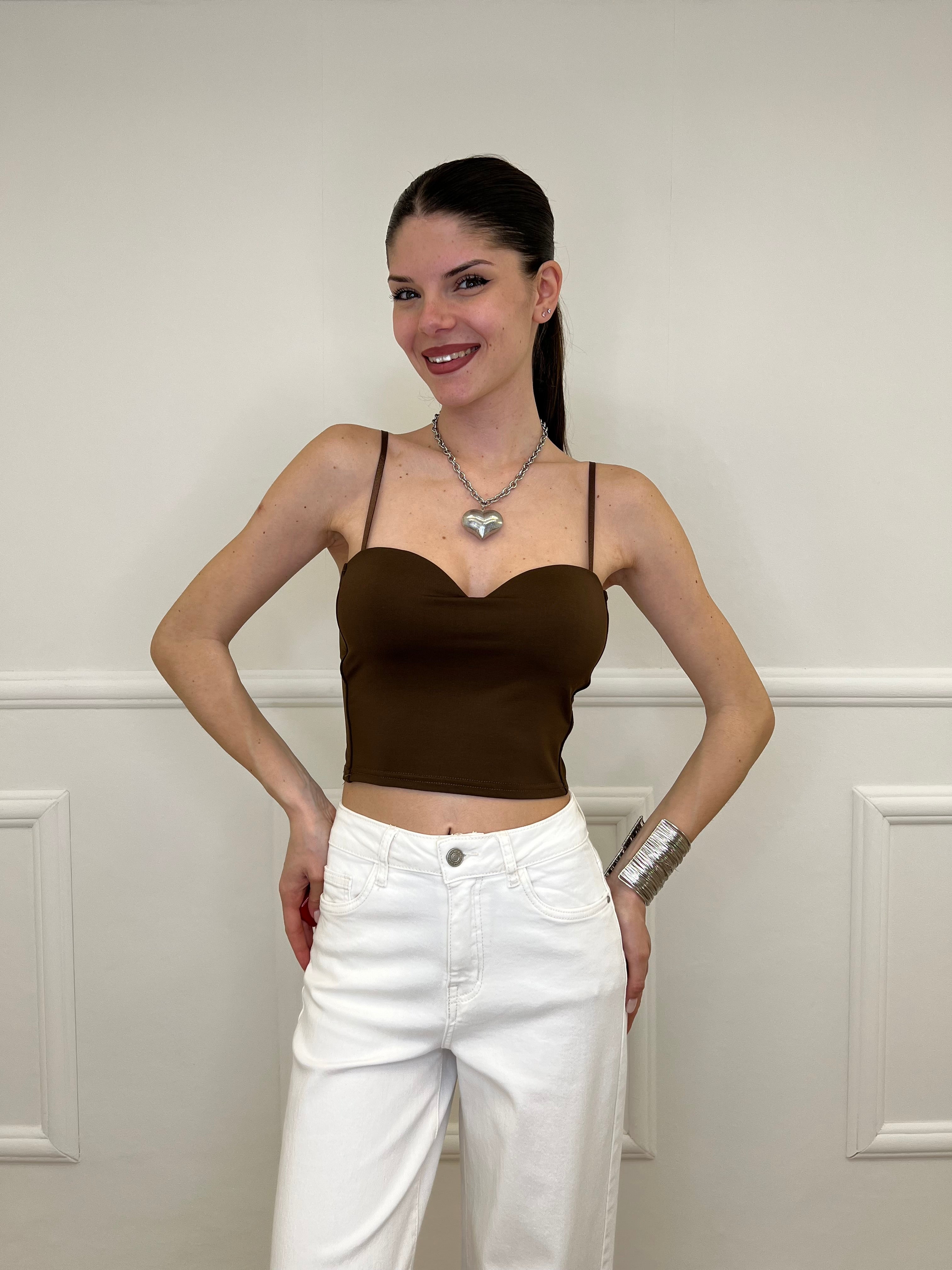 Top Con Spalline 25206 Marrone