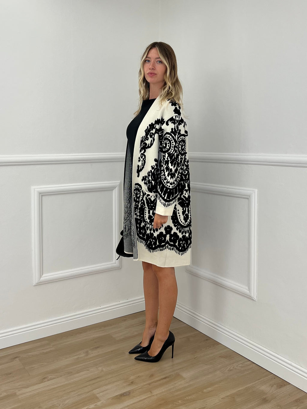 Cardigan Cappotto Jacquard 8201 Bianco