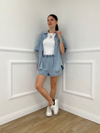 Completo Shorts Denim Con Strass 3048 Azzurro