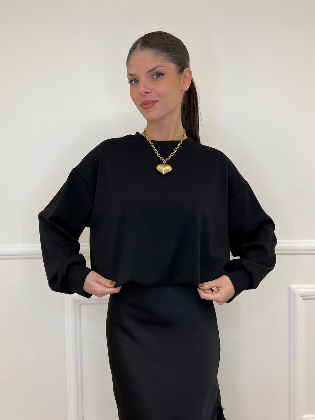 Felpa Crop 83625 Nero