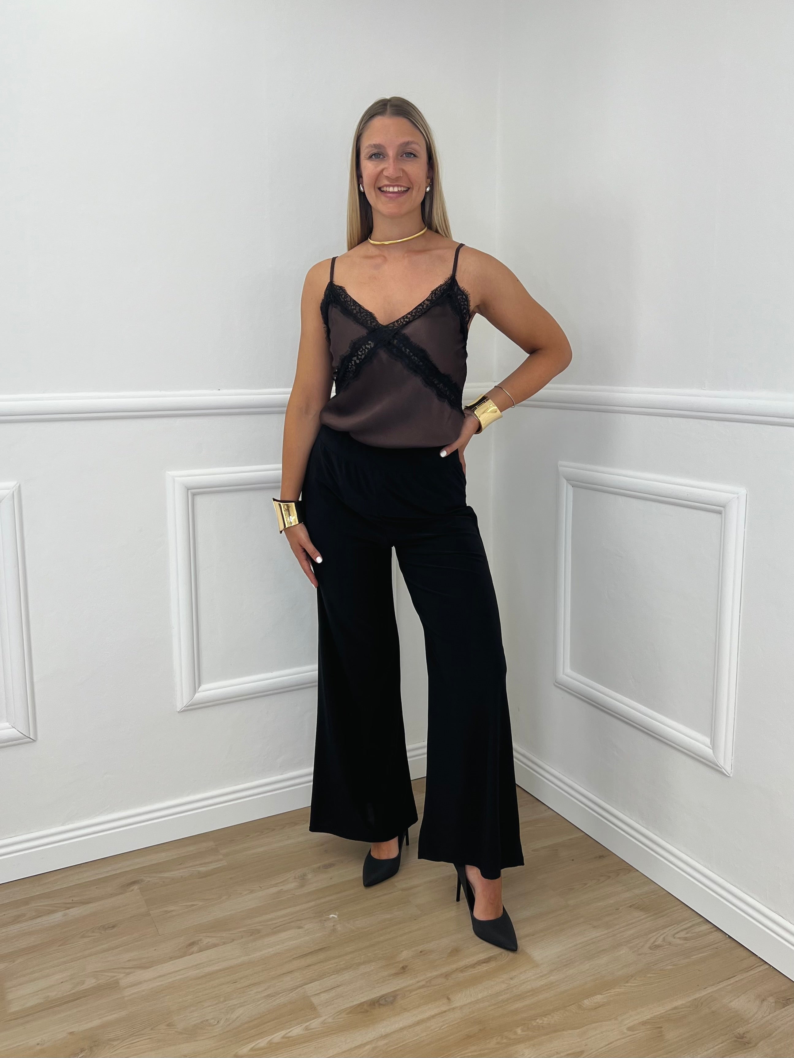 Top In Raso Con Pizzo 80228 Moro