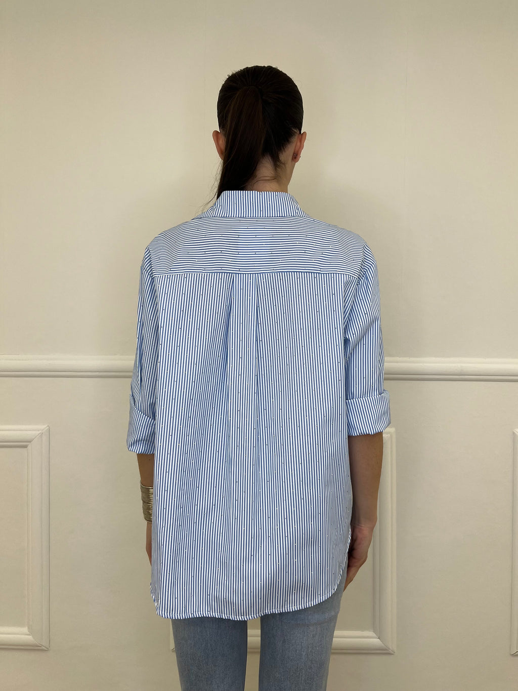 Camicia a Righe Micro Strass 82046 Azzurro