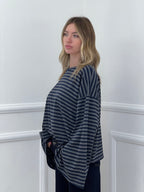 T-shirt Righe Maniche Ampie BM270 Grigio e Blu
