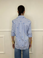 Camicia a Righe Cuori Ricamati 121255 Azzurro
