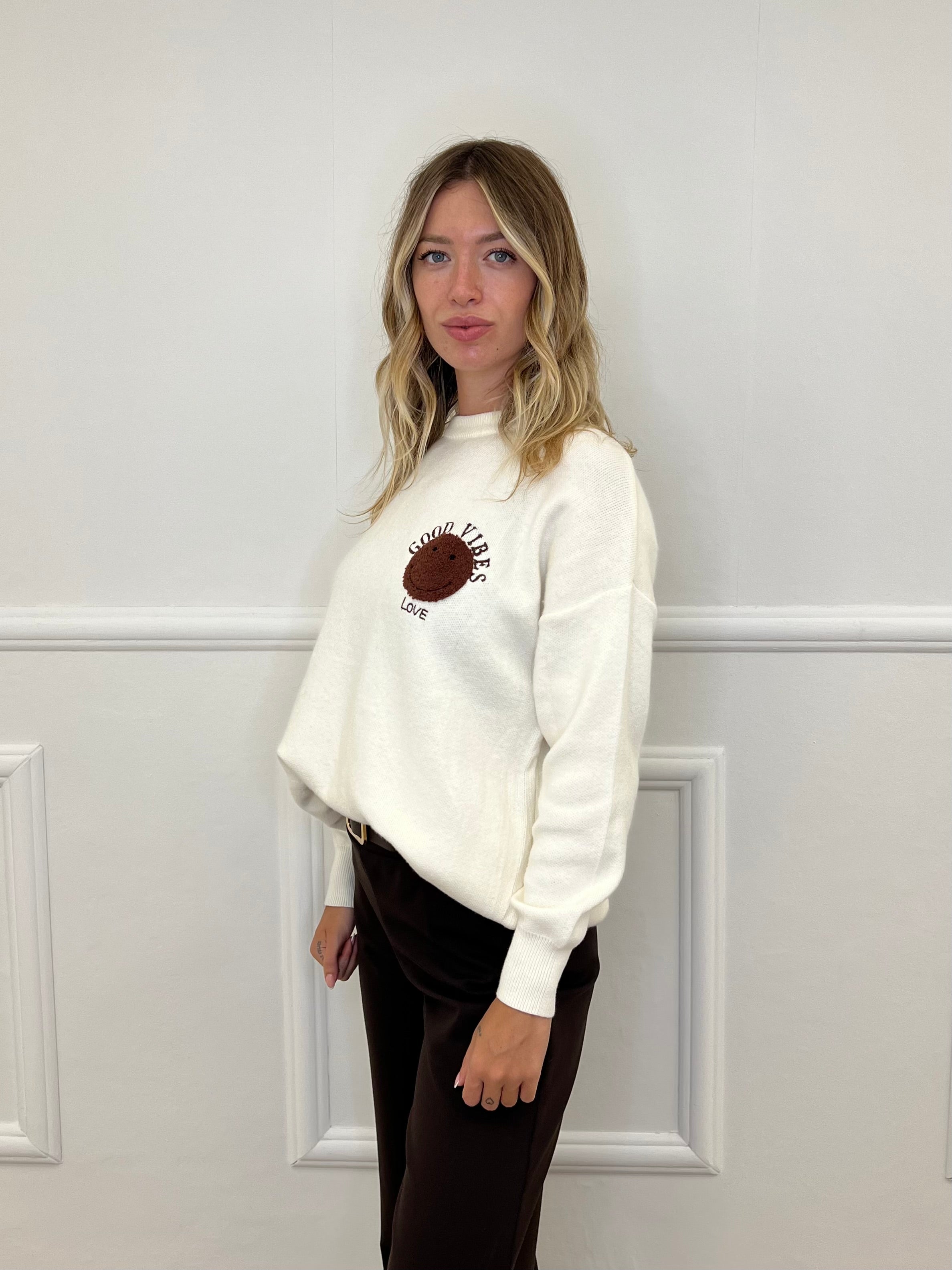 Maglia Over Good Vibes Love S11167 Panna