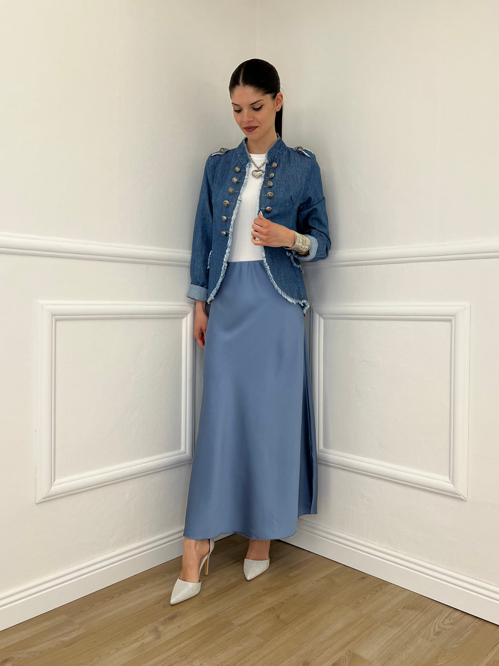 Giacca Napoleone in Denim 2373 Azzurro