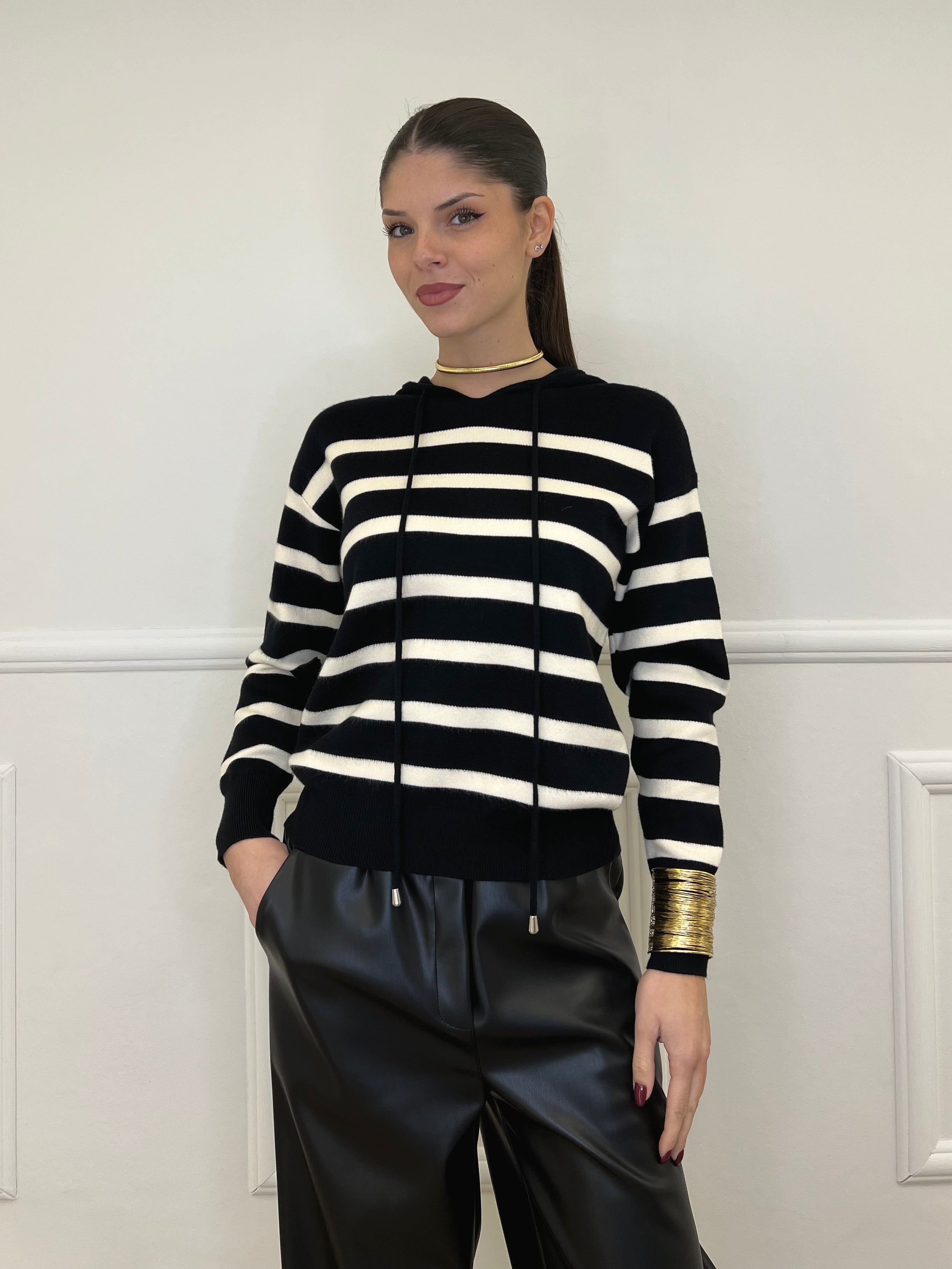 Felpa in Maglia Righe 8130 Nero