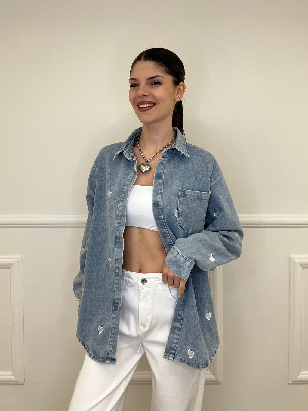 Giacca Camicia Denim Cuori 0805 Jeans