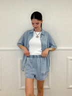 Completo Shorts Denim Con Strass 3048 Azzurro