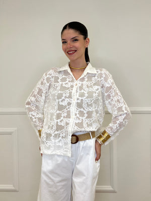Camicia Traforata Ricami 38069 Bianco