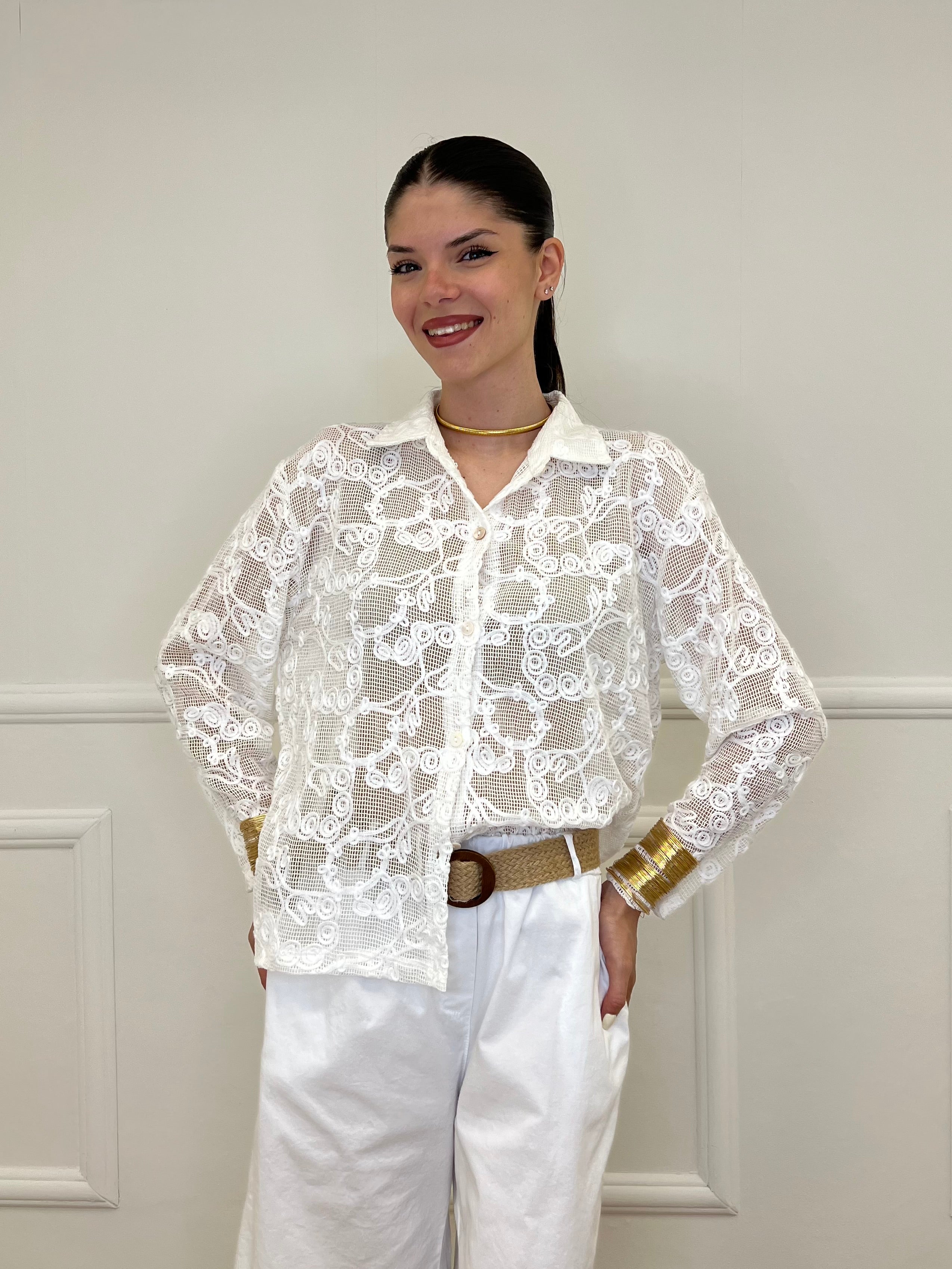 Camicia Traforata Ricami 38069 Bianco