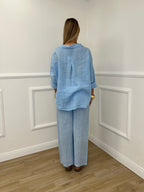 Camicia Scatoletta Lino 89303 Azzurro