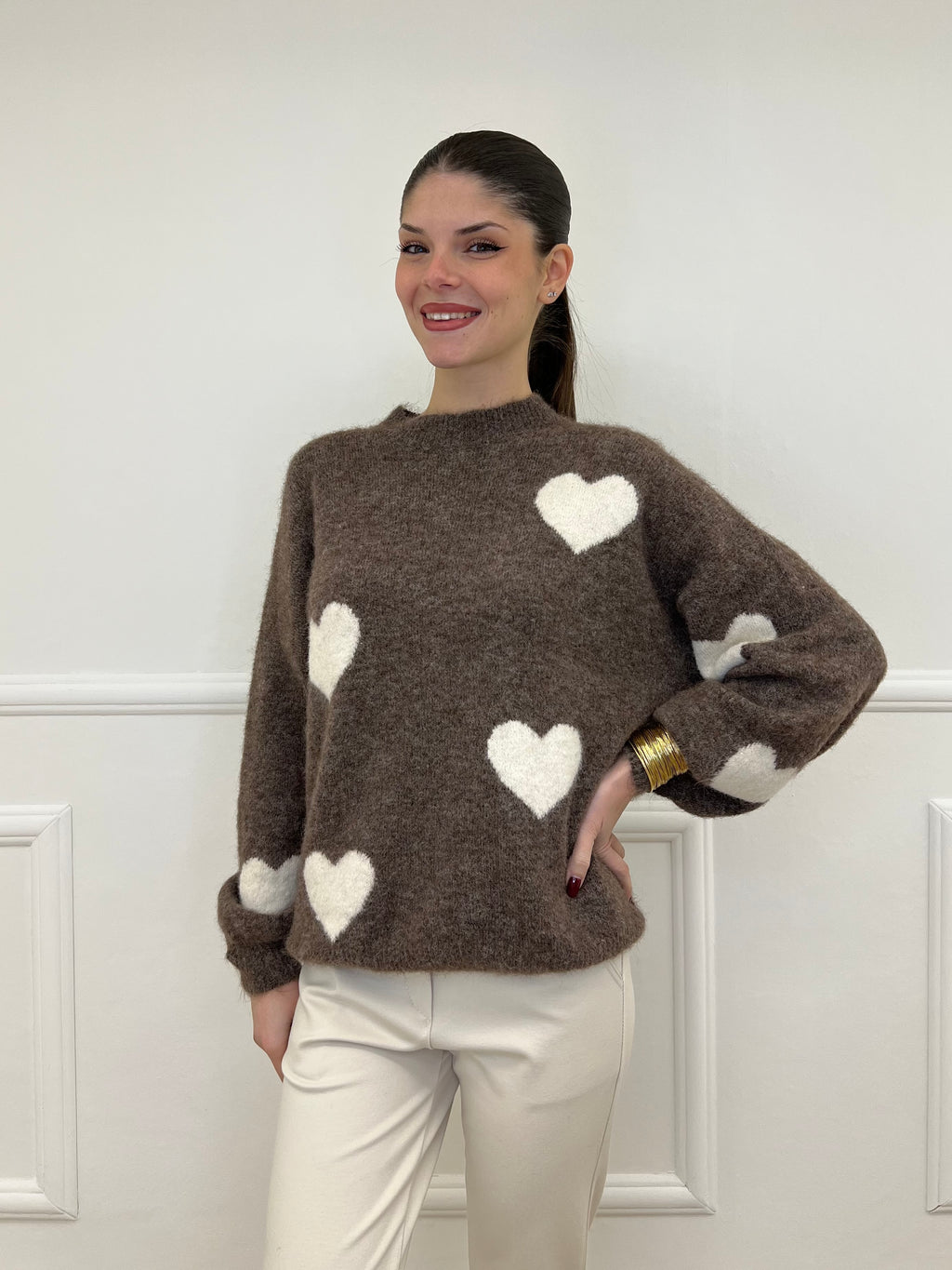 Maglia Shetland Cuori 2405 Moro