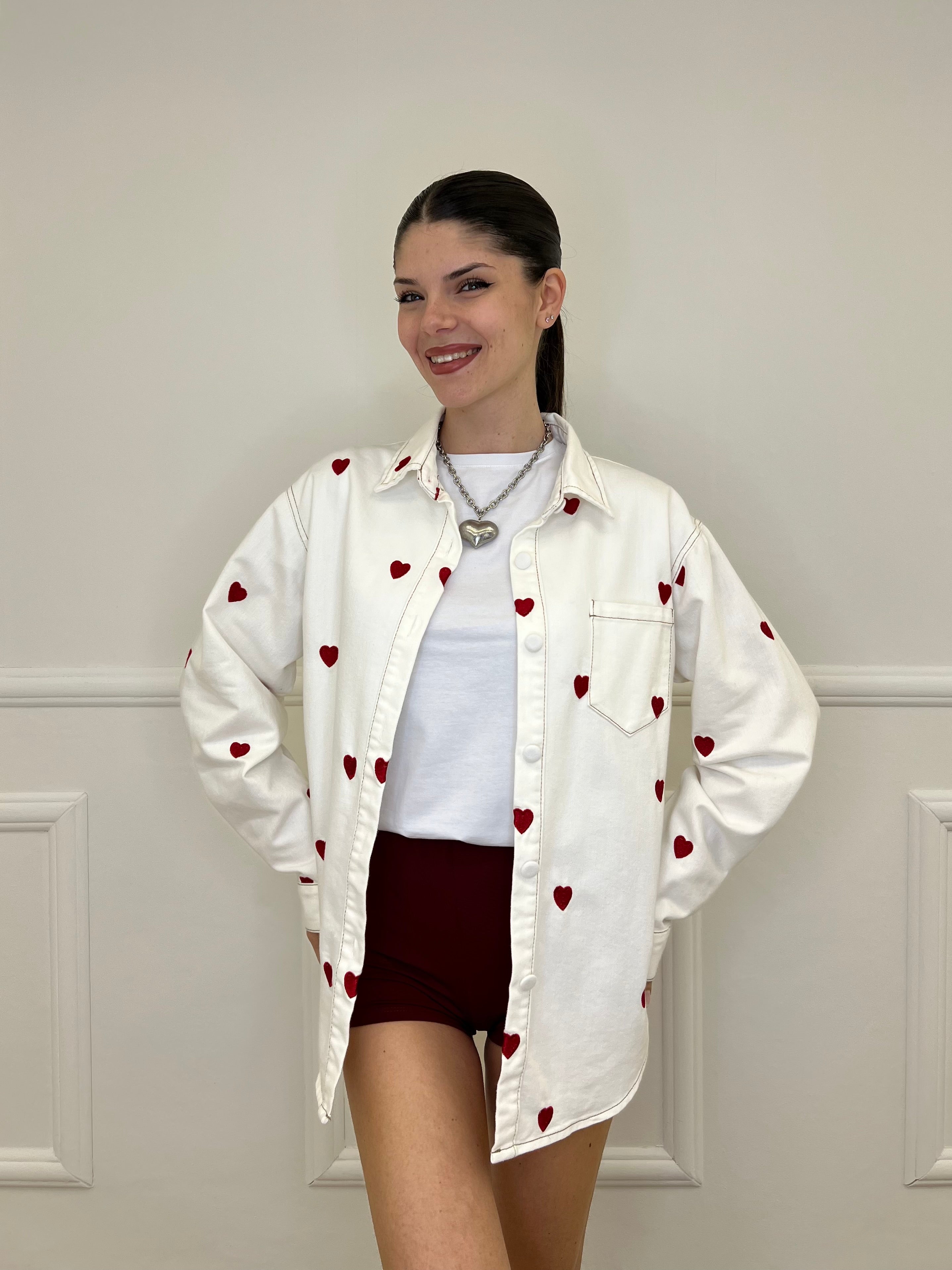 Giacca Camicia Denim Cuori 0805 Bianco