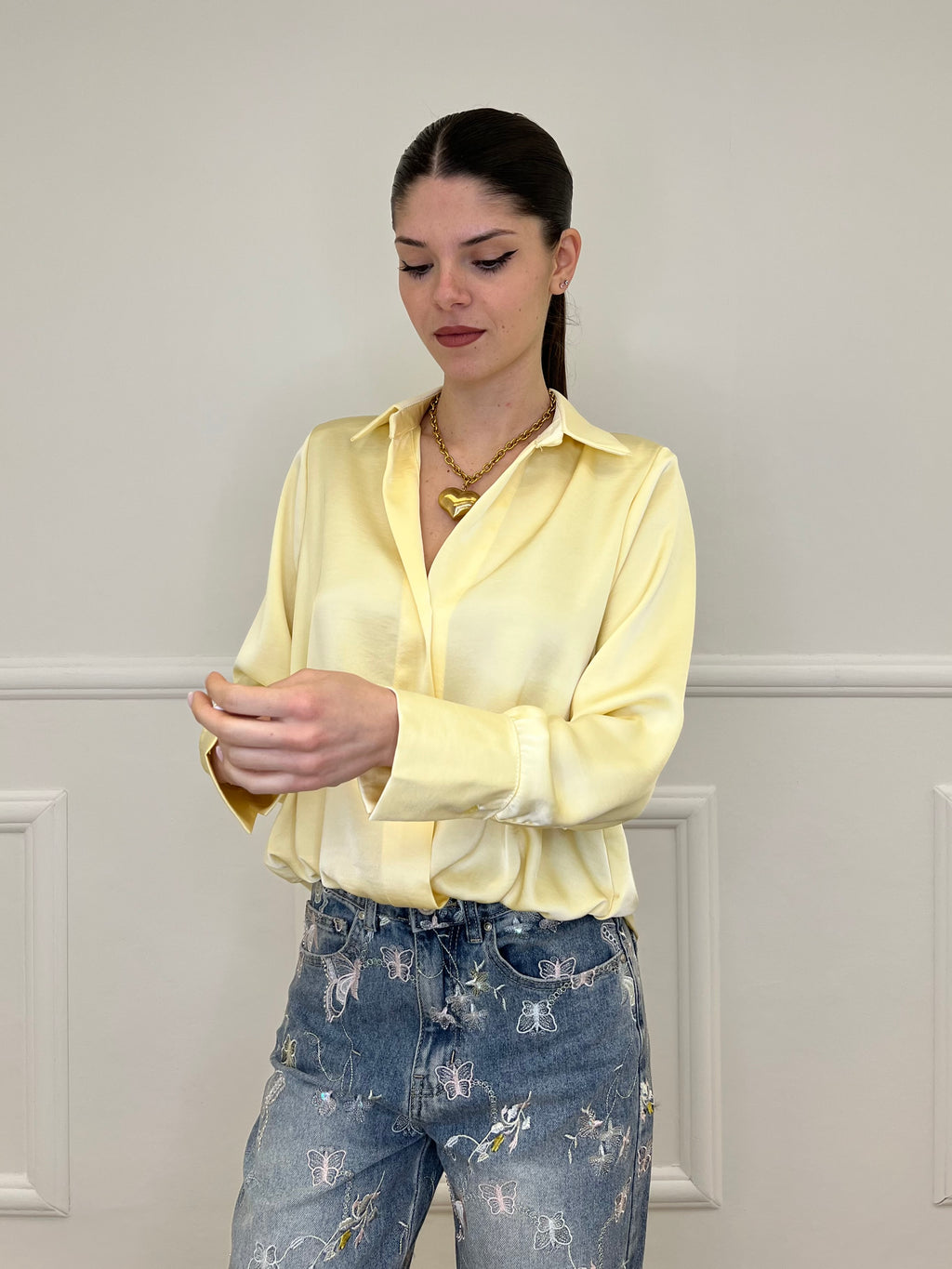 Blusa In Satin Con Spalline 10277 Giallo